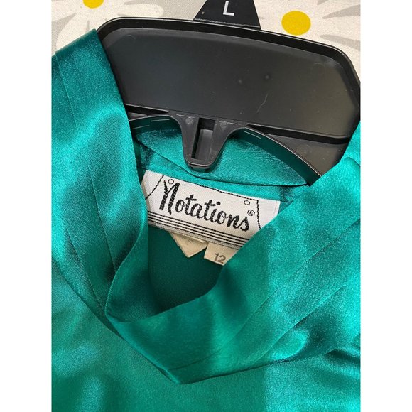 SOLD (VINTAGE) 80's Notations Green Satin Mock Neck Long Sleeve Blouse (12) - Picture 6 of 6
